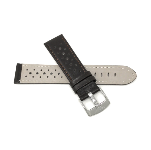 Bandini Mens Perforated Leather Rally Strap Smart Watch Band Strap For Oneplus Watch - 22mm, Brown / Silver Buckle