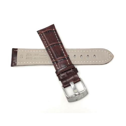 Bandini Bracelet pour montre intelligente en cuir motif alligator pour homme, couture blanche pour Mobvoi Ticwatch E, E3, C2 - 20mm, Brun / Boucle