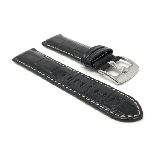 Bandini Mens Leather Alligator Pattern Smart Watch Band Strap, White Stitch For Oneplus Watch - 22mm, Black / Silver Buckle