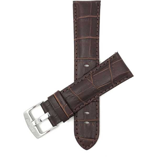 Bandini Mens Leather Alligator Pattern Smart Watch Band Strap For Mobvoi Ticwatch E2, S2, Pro, Pro 3 - 22mm, Brown / Silver Buckle
