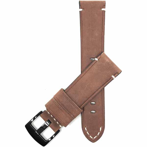 Bandini Bracelet de montre intelligente en cuir vieilli pour hommes pour Amazfit GTR 47mm, GTR2, GTR 2e and Stratos - 22mm, Tan / Boucle Noir