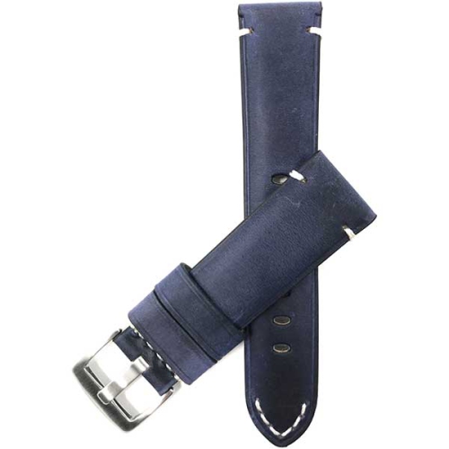 Bandini Mens Distressed Vintage Leather Smart Watch Band Strap For Amazfit GTR 47mm, GTR2, GTR 2e and Stratos - 22mm, Blue / Silver Buckle
