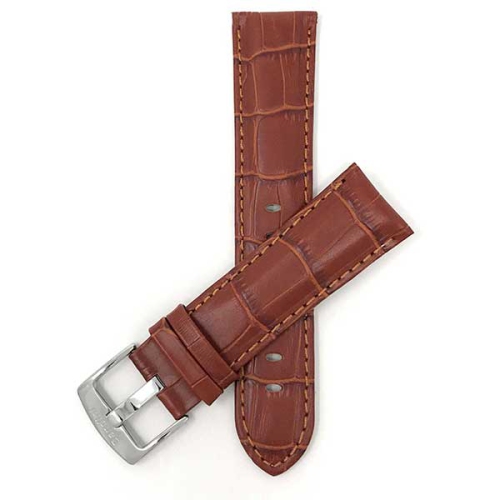 Bandini Mens Leather Alligator Pattern Smart Watch Band Strap For Amazfit Bip, U, S, Lite, GTR 42mm, GTS - 20mm, Dark Tan / Silver Buckle