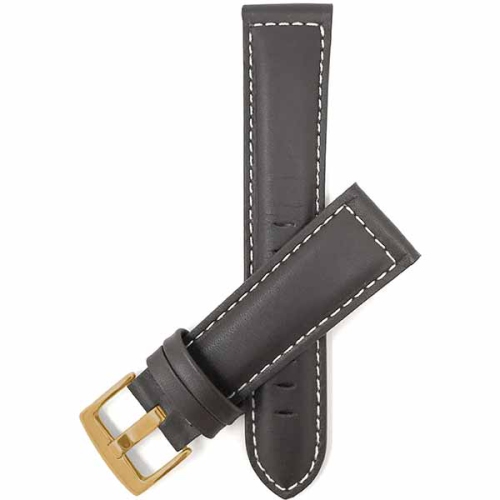 Bandini Bracelet de montre intelligente en cuir rembourré pour homme, couture blanche pour Garmin pourerunner, Vivoactive 4 - 22mm, Brun / Boucle