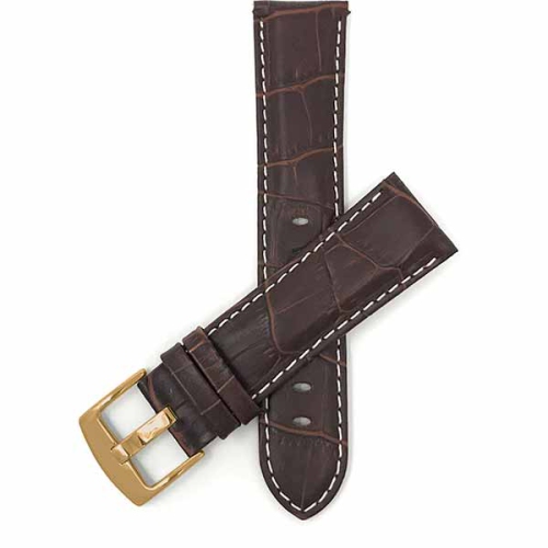 Bandini Mens Leather Alligator Pattern, Stitch Smart Watch Band Strap For Michael Kors Access Runway - 18mm, Brown / Gold Buckle