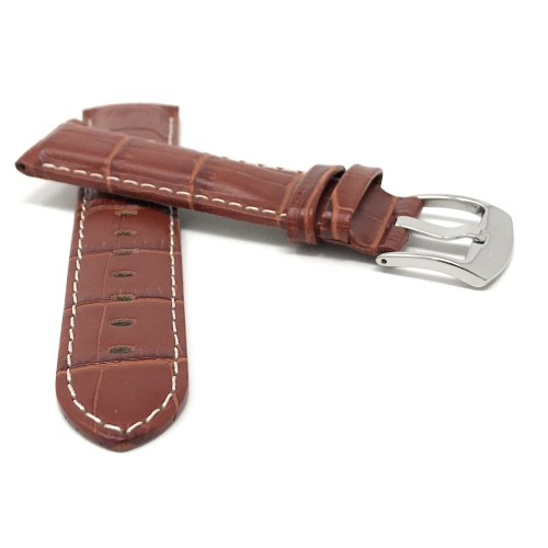 Bandini Mens Leather Alligator Pattern, Stitch Smart Watch Band Strap For Withings Nokia Steel HR 40mm, Horizon - 20mm, Dark Tan / Silver Buckle