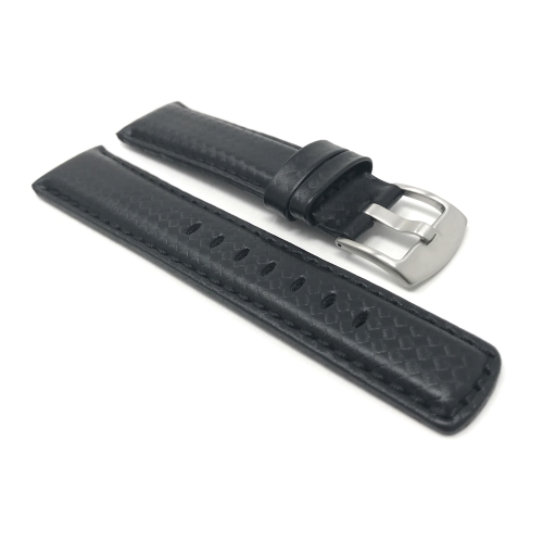 Bandini Bracelet de montre intelligente en cuir à motif de fibre de carbone pour hommes pour Oneplus Watch - 22mm, Noir / Boucle Argentée