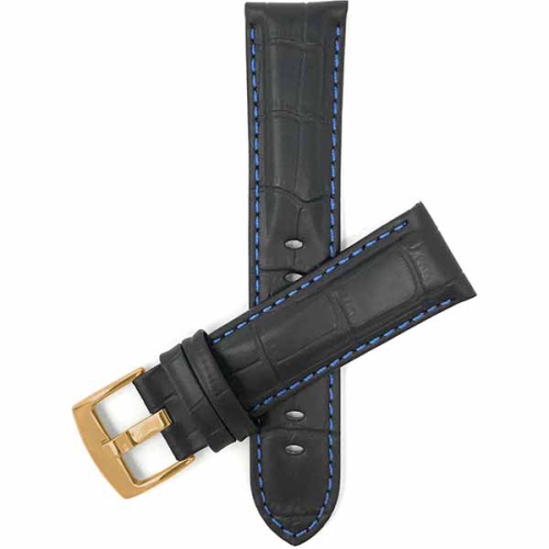BANDINI  Mens Leather Alligator Pattern, Stitch Smart Watch Band Strap for Michael Kors Mkgo - 20Mm, Black / / Gold Buckle In Blue