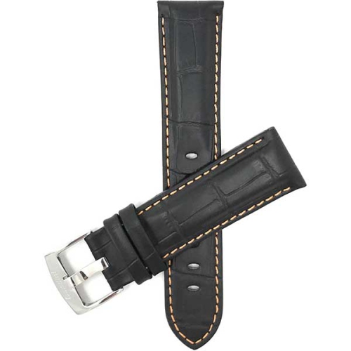 BANDINI  Mens Leather Alligator Pattern, Stitch Smart Watch Band Strap for Michael Kors Mkgo - 20Mm, Black / / Silver Buckle In Orange