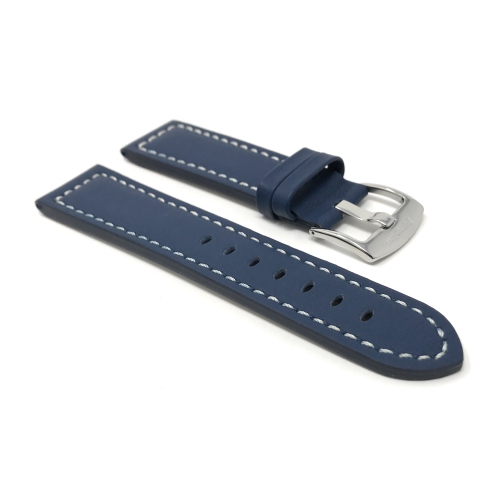 Bandini Thick Leather Racer Smartwatch Strap, White Stitch For Mobvoi Ticwatch E, E3, C2 - 20mm, Blue / Silver Buckle