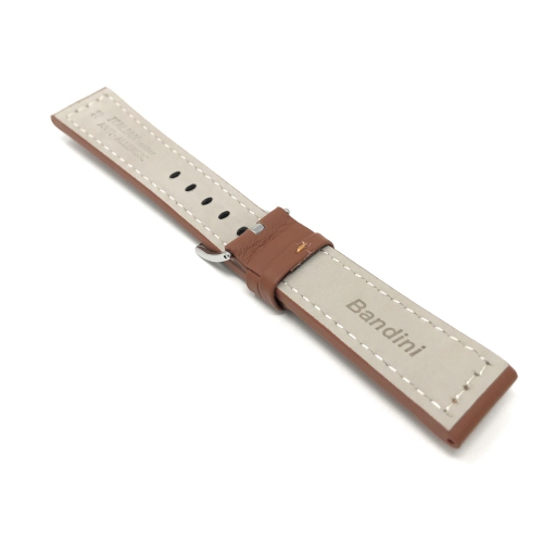 Bandini Bracelet pour montre intelligente en cuir épais pour hommes pour Garmin Venu Sq - 20mm, Tan / Boucle Argentée
