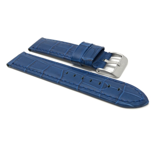 Bandini Bracelet pour montre intelligente en cuir motif alligator imperméable pour hommes pour Fossil Hybird HR Latitude - 24mm, Bleu / Boucle