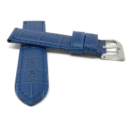 Bandini Bracelet pour montre intelligente en cuir motif alligator imperméable pour hommes pour Fossil Hybird HR Latitude - 24mm, Bleu / Boucle