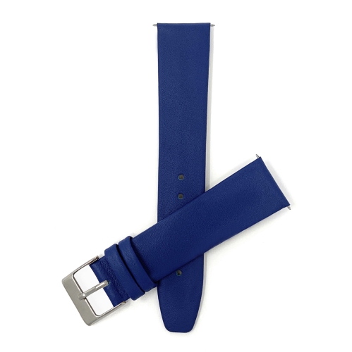 Bandini Classic Quick Release Slim Leather Smart Watch Band Strap For Moto360 Gen 2 and Gen 3 - 20mm, Blue / Silver Buckle