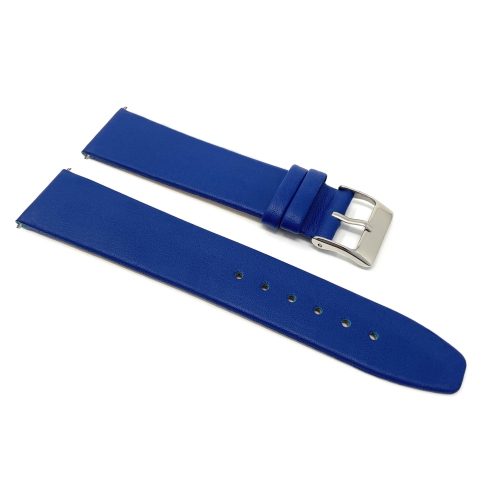 Bandini Classic Quick Release Slim Leather Smart Watch Band Strap For Moto360 Gen 2 and Gen 3 - 20mm, Blue / Silver Buckle