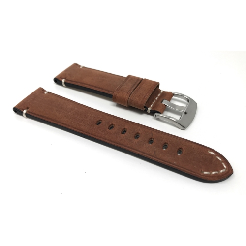 Bandini Bracelet de montre intelligente en cuir vieilli pour hommes pour Oneplus Watch - 22mm, Tan / Boucle Argentée