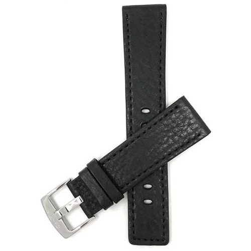 Bandini Bracelet pour montre intelligente en cuir à bout carré pour Garmin pourerunner, Vivoactive 4 - 22mm, Noir / Boucle Argentée