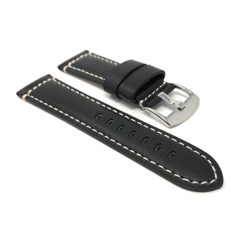 Bandini Bracelet de montre intelligente en cuir pour homme - Double couture pour Sunnto 9, Suunto 7 - 22mm, Noir / Boucle Argentée