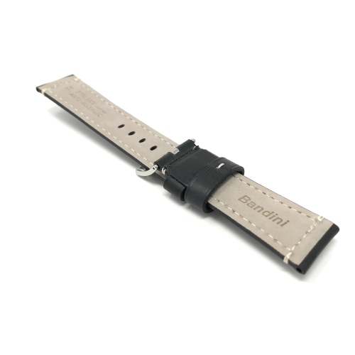 Bandini Bracelet de montre intelligente en cuir pour homme - Double couture pour Sunnto 9, Suunto 7 - 22mm, Noir / Boucle Argentée