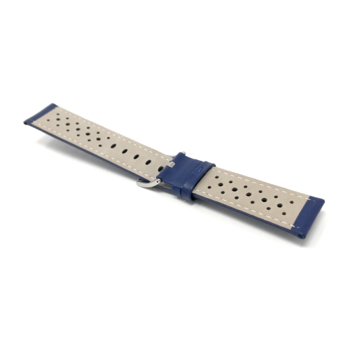 Bandini Mens Perforated Leather Rally Strap Smart Watch Band Strap For Withings Nokia Scanwatch, Steel HR 36mm, Move ECG - 18mm, Blue / Silver Buckle