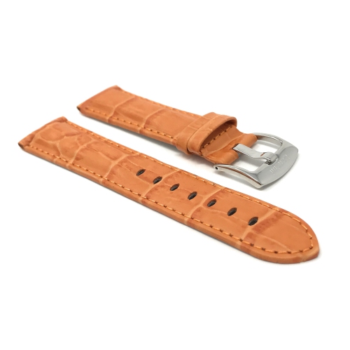 Bandini Bracelet de montre intelligente en cuir motif alligator pour hommes pour Moto360 Gen 3 - 22mm, Orange / Boucle Argentée