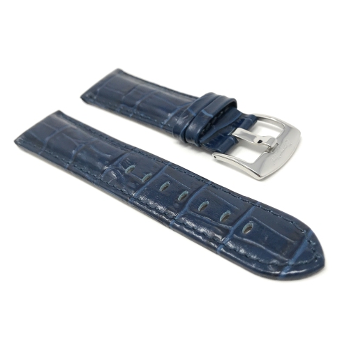 Bandini Mens Leather Alligator Pattern Smart Watch Band Strap For Amazfit GTR 47mm, GTR2, GTR 2e and Stratos - 22mm, Blue / Silver Buckle