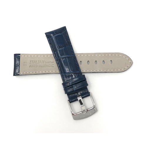 Bandini Mens Leather Alligator Pattern Smart Watch Band Strap For Amazfit GTR 47mm, GTR2, GTR 2e and Stratos - 22mm, Blue / Silver Buckle