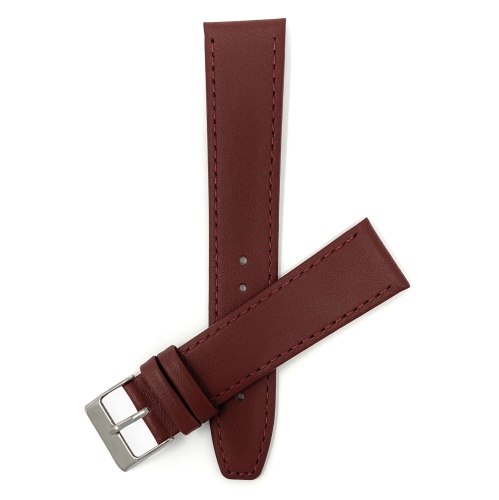 Bandini Classic Thin Leather Smart Watch Band Strap, Stitch For Garmin Venu Sq - 20mm, Burgundy / Silver Buckle