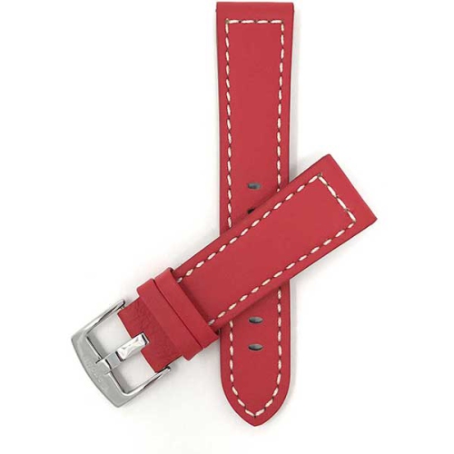 Bandini Thick Leather Racer Smartwatch Strap, White Stitch For Sunnto 9, Suunto 7 - 22mm, Red / Silver Buckle