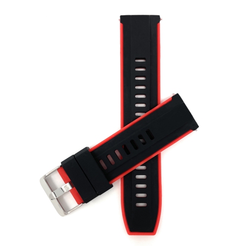 Bandini Quick Release Two-Tone Rubber Silicone Smart Watch Strap For Oneplus Watch - 22mm, Black / Red / Silver Buckle
