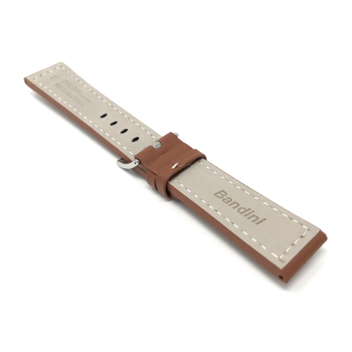 Bandini Bracelet pour montre intelligente en cuir épais, surpiqûres blanches pour Garmin pourerunner, Vivoactive 4 - 22mm, Tan / Boucle Argentée