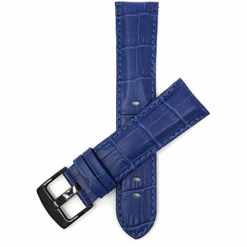 Bandini Mens Leather Alligator Pattern Smart Watch Band Strap For Withings Nokia Scanwatch, Steel HR 36mm, Move ECG - 18mm, Blue / Black Buckle