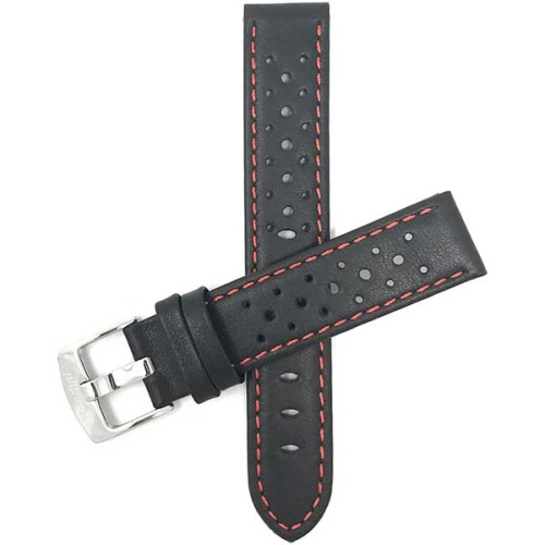 Bandini Mens Perforated Leather Rally Strap Smart Watch Band Strap For Oneplus Watch - 22mm, Black / Red / Silver Buckle