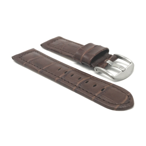 Bandini Bracelet large pour montre intelligente en cuir motif alligator pour hommes pour Moto360 Gen 2 and Gen 3 - 20mm, Brun / Boucle Argentée