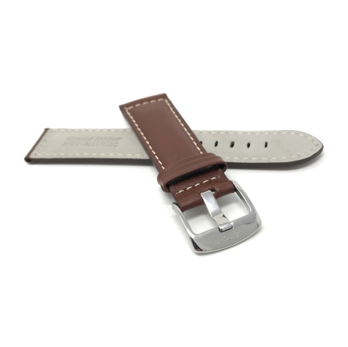 Bandini Bracelet de montre intelligente en cuir rembourré pour homme, couture blanche pour Garmin pourerunner, Vivoactive 4 - 22mm, Brun clair /