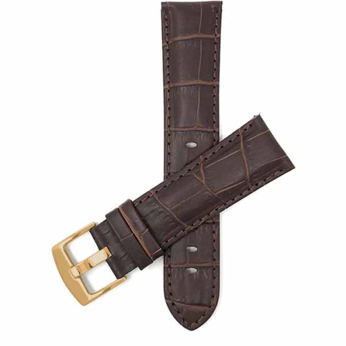 Bandini Mens Leather Alligator Pattern Smart Watch Band Strap For Garmin Venu Sq - 20mm, Brown / Gold Buckle