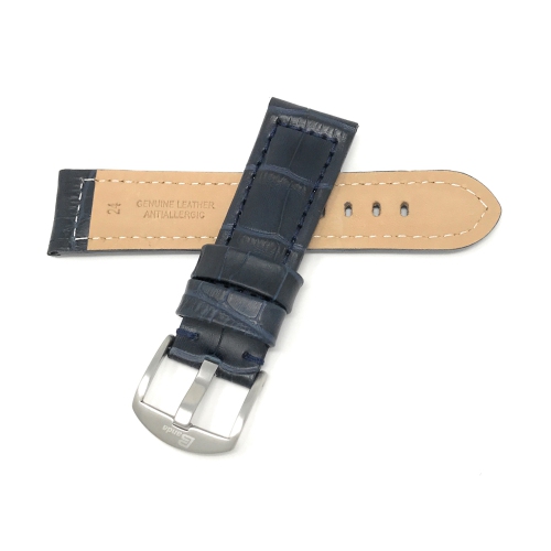 Bandini Bracelet large pour montre intelligente en cuir motif alligator pour hommes pour Michael Kors Access Runway - 18mm, Bleu marine / Boucle