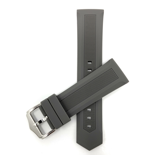 Bandini Bracelet de montre intelligente en caoutchouc silicone noir souple et étanche pour Fossil Hybird HR Latitude - 24mm, Gris / Boucle Argentée