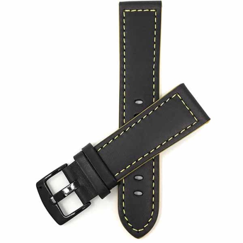 BANDINI  Mens Thick Two-Tone Leather Racing Smart Watch Band Strap for Moto360 Gen 3 (46Mm) - 22Mm, Black / / Black Buckle In Yellow