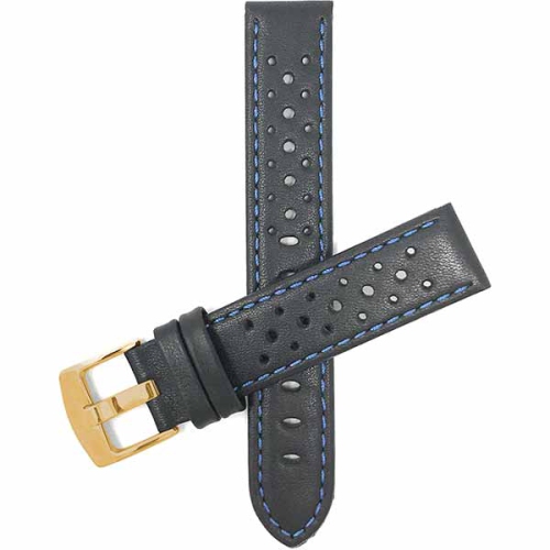 BANDINI  Mens Perforated Leather Rally Strap Smart Watch Band Strap for Michael Kors Bradshaw - 22Mm, Black / / Gold Buckle In Blue