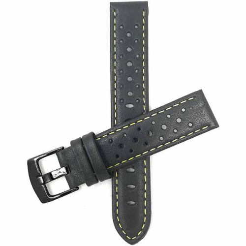 BANDINI  Mens Perforated Leather Rally Strap Smart Watch Band Strap for Withings Nokia Steel Hr 40Mm, Horizon - 20Mm, Black / / Black Buckle