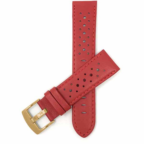 BANDINI  Mens Perforated Leather Rally Strap Smart Watch Band Strap for Michael Kors Access Runway - 18MM / Gold Buckle In Red