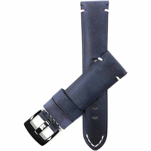 Bandini Mens Distressed Vintage Leather Smart Watch Band Strap For Amazfit GTR 47mm, GTR2, GTR 2e and Stratos - 22mm, Blue / Black Buckle