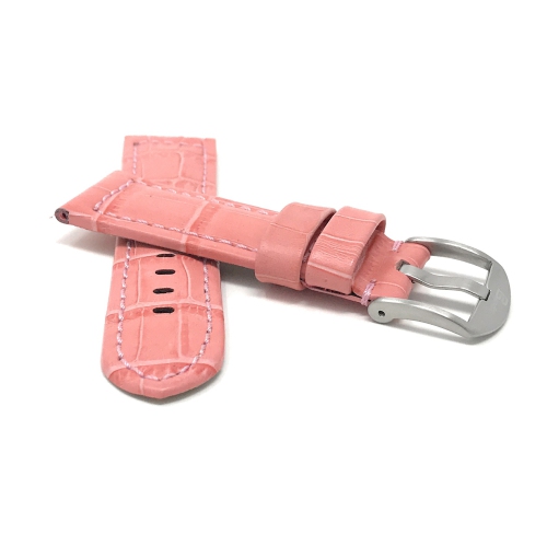 Bandini Bracelet large pour montre intelligente en cuir motif alligator pour hommes pour Oneplus Watch - 22mm, Rose / Boucle Argentée