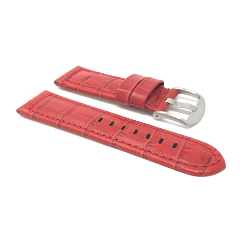 Bandini Bracelet large pour montre intelligente en cuir motif alligator pour hommes pour Moto360 Gen 2 and Gen 3 - 20mm, Rouge / Boucle Argentée