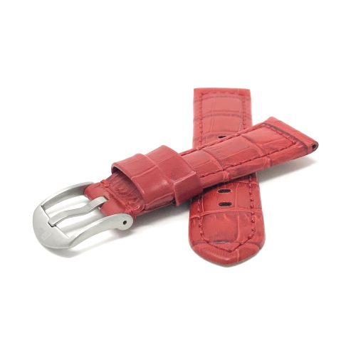 Bandini Bracelet large pour montre intelligente en cuir motif alligator pour hommes pour Moto360 Gen 2 and Gen 3 - 20mm, Rouge / Boucle Argentée