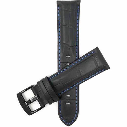 Bandini Mens Leather Alligator Pattern, Stitch Smart Watch Band Strap For Withings Nokia Steel HR 40mm, Horizon - 20mm, Black / Blue / Black Buckle