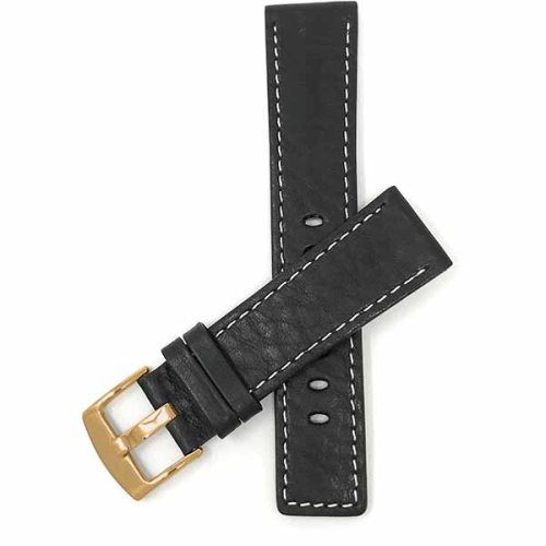 Bandini Square Tip Leather Smartwatch Strap, White Stitch For Garmin Forerunner, Vivoactive 4 - 22mm, Black / Gold Buckle