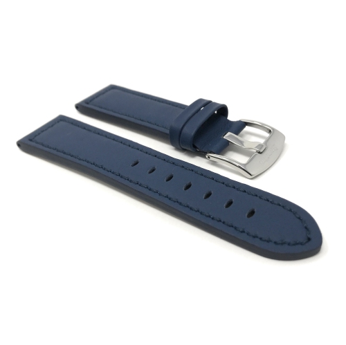 Bandini Thick Racer Style Mens Leather Smart Watch Band Strap For Sunnto 9, Suunto 7 - 22mm, Blue / Silver Buckle