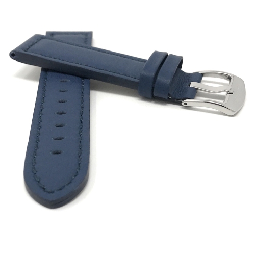 Bandini Thick Racer Style Mens Leather Smart Watch Band Strap For Sunnto 9, Suunto 7 - 22mm, Blue / Silver Buckle